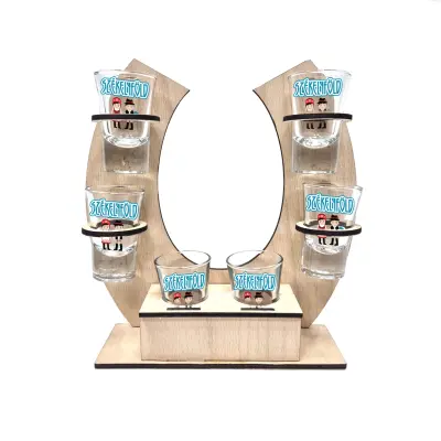 Szekelyfold, suport potcoava din lemn cu 6 pahare tip shout, model hgs050